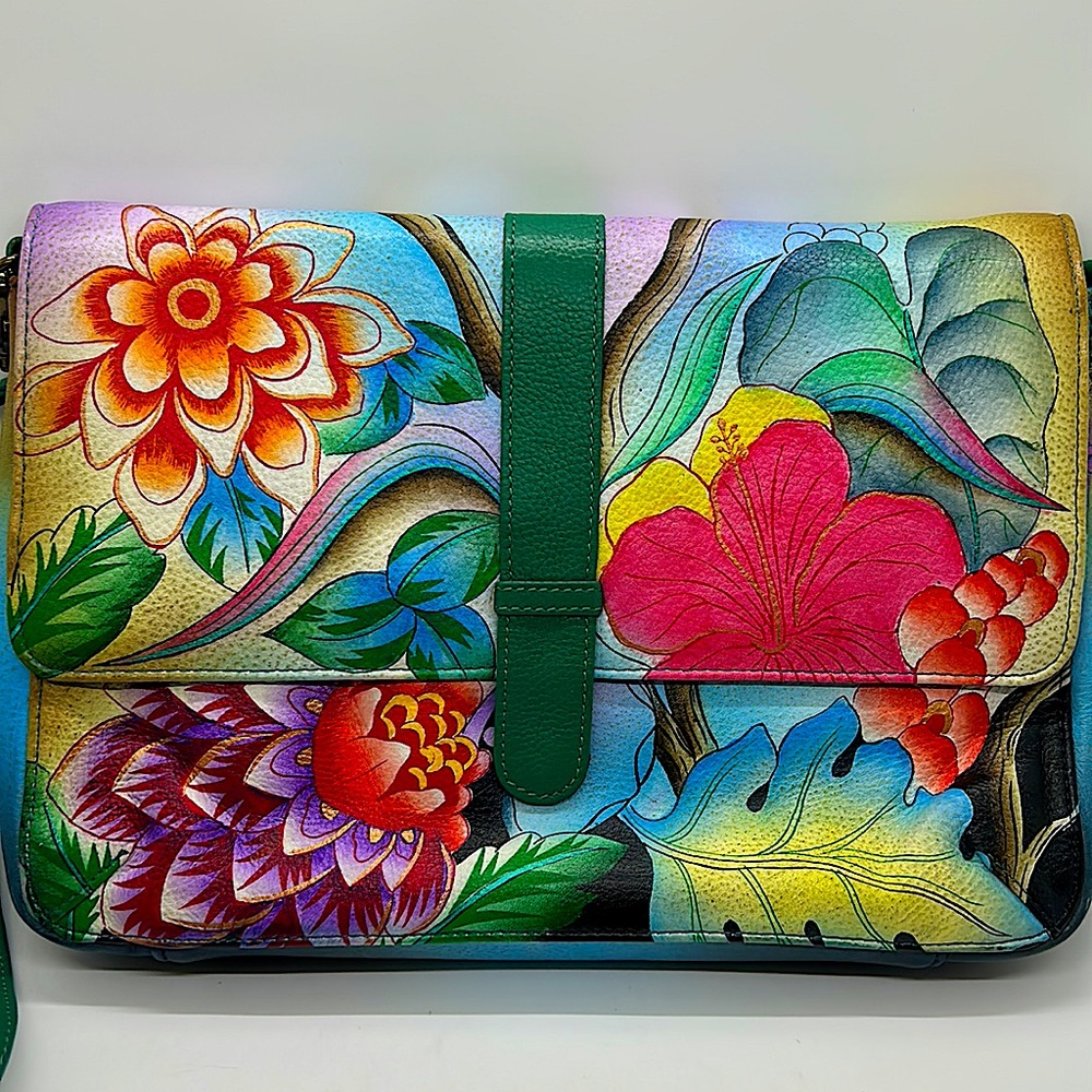 Anuschka Anna Vividly Colorful Hand Painted Floral Shoulder Bag Purse 🌺🌺 - Picture 3 of 7